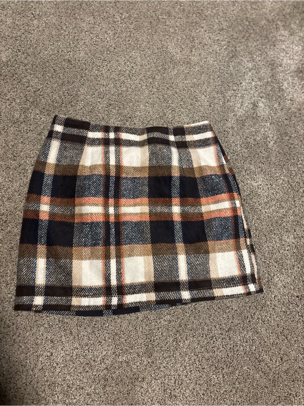Plaid Mini Skirt in Navy, Brown & Cream fall wool blend